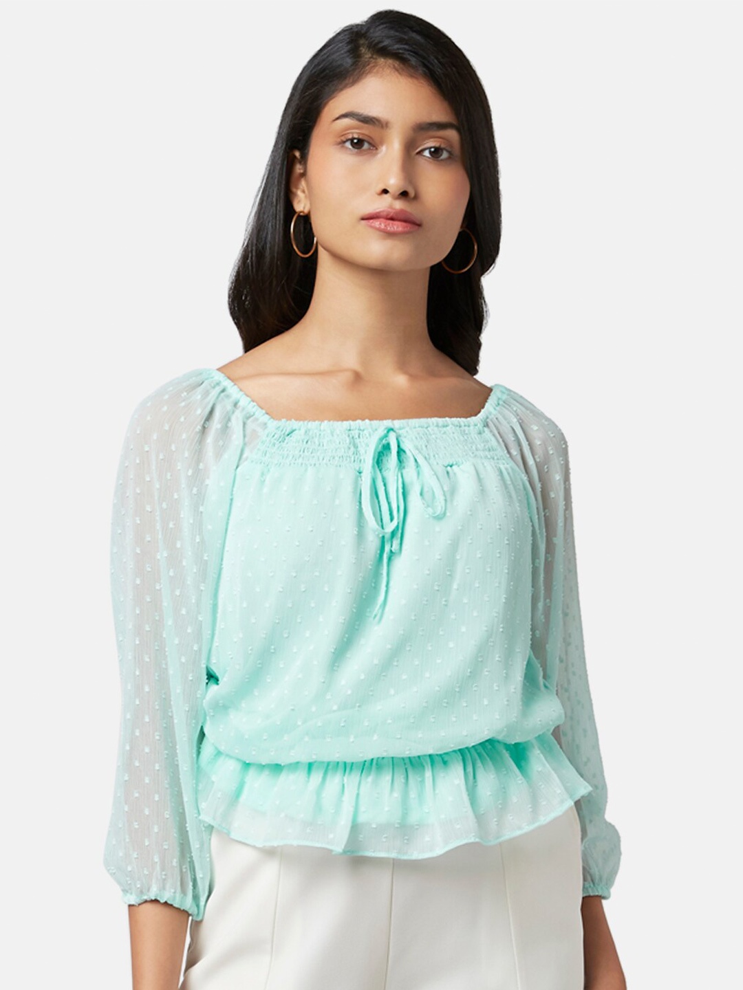 

Honey by Pantaloons Women Sea Green Self Design Top