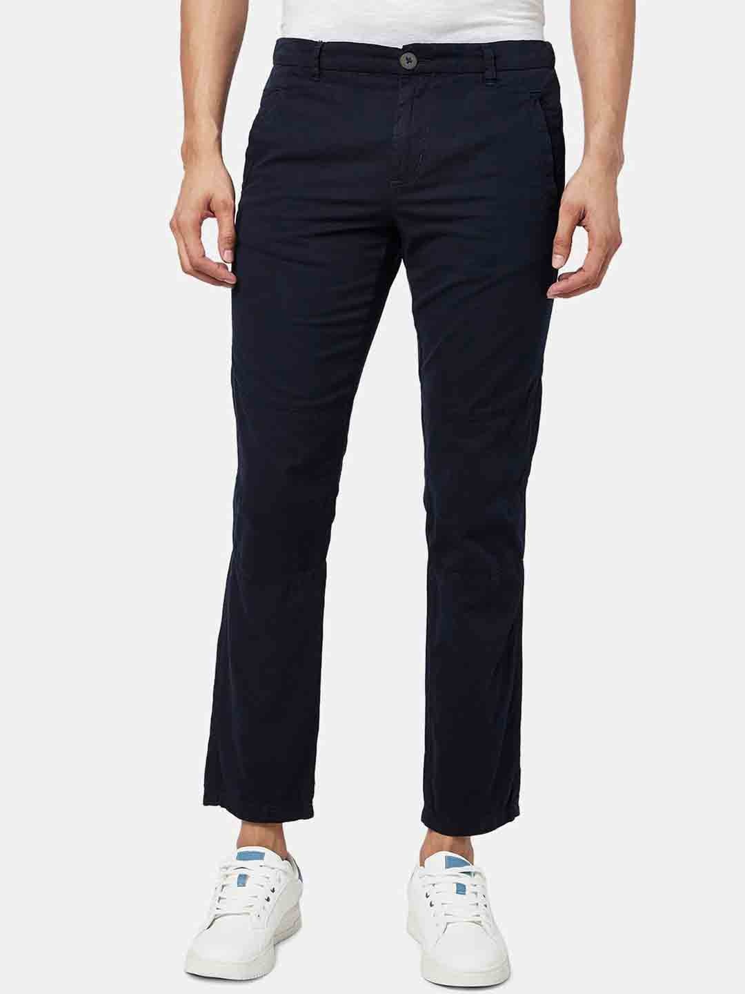 

Urban Ranger by pantaloons Men Navy Blue Solid Cotton Slim Fit Chinos Trousers