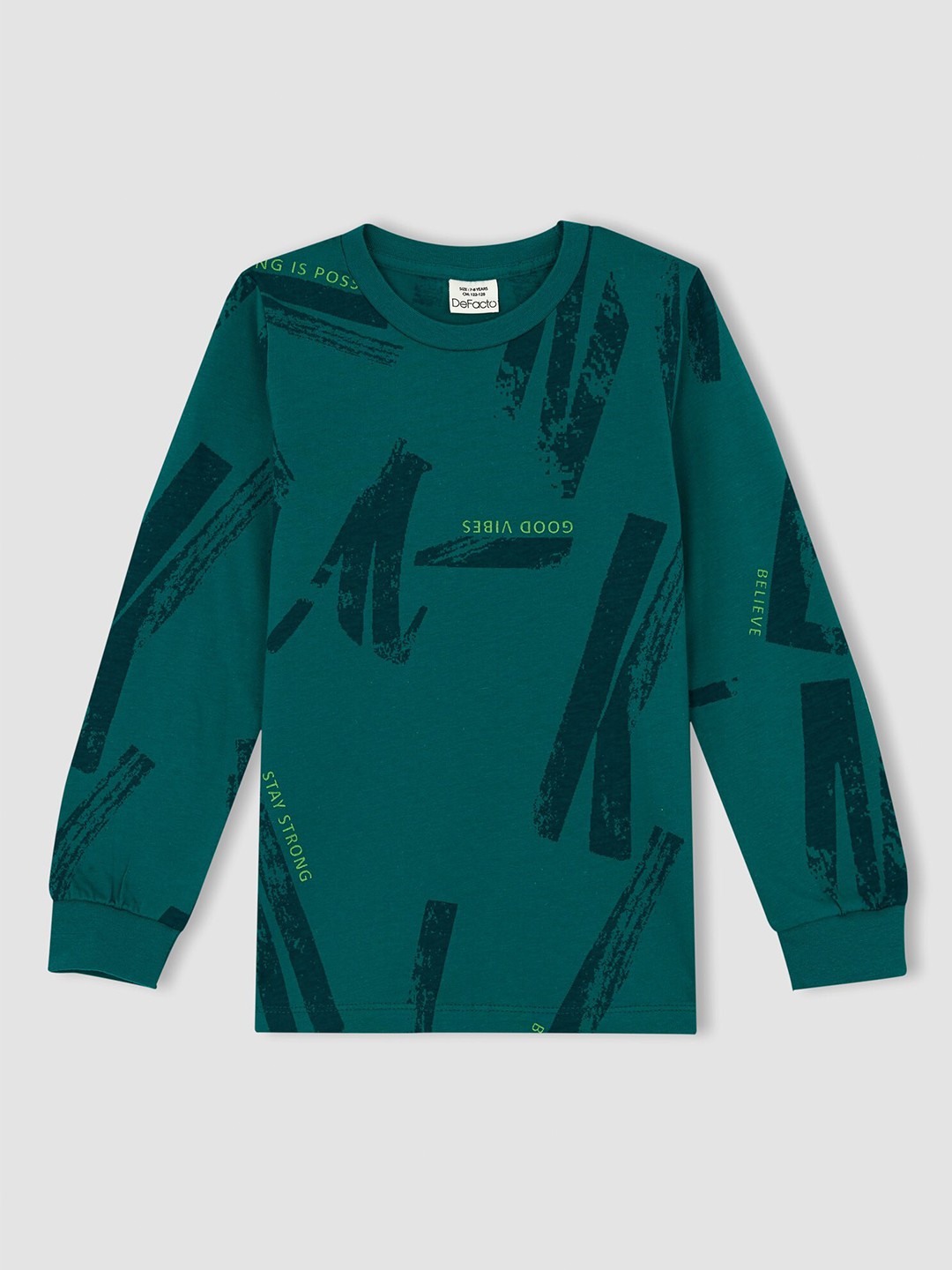

DeFacto Boys Green Printed Pure Cotton T-shirt