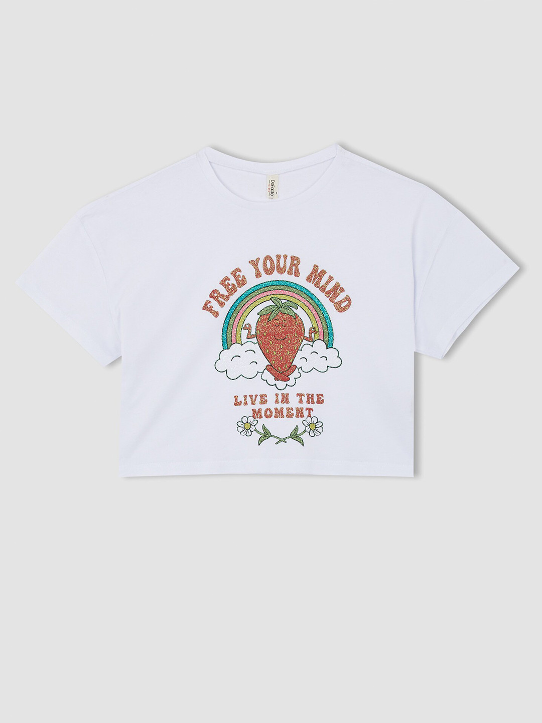 

DeFacto Girls White Printed Cotton T-shirt