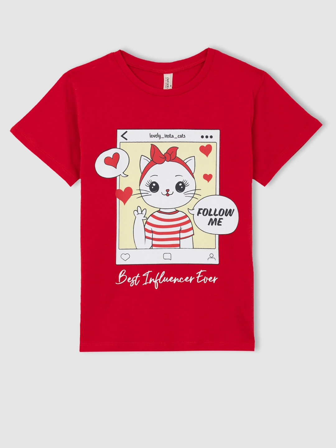 

DeFacto Girls Red Printed Cotton T-shirt