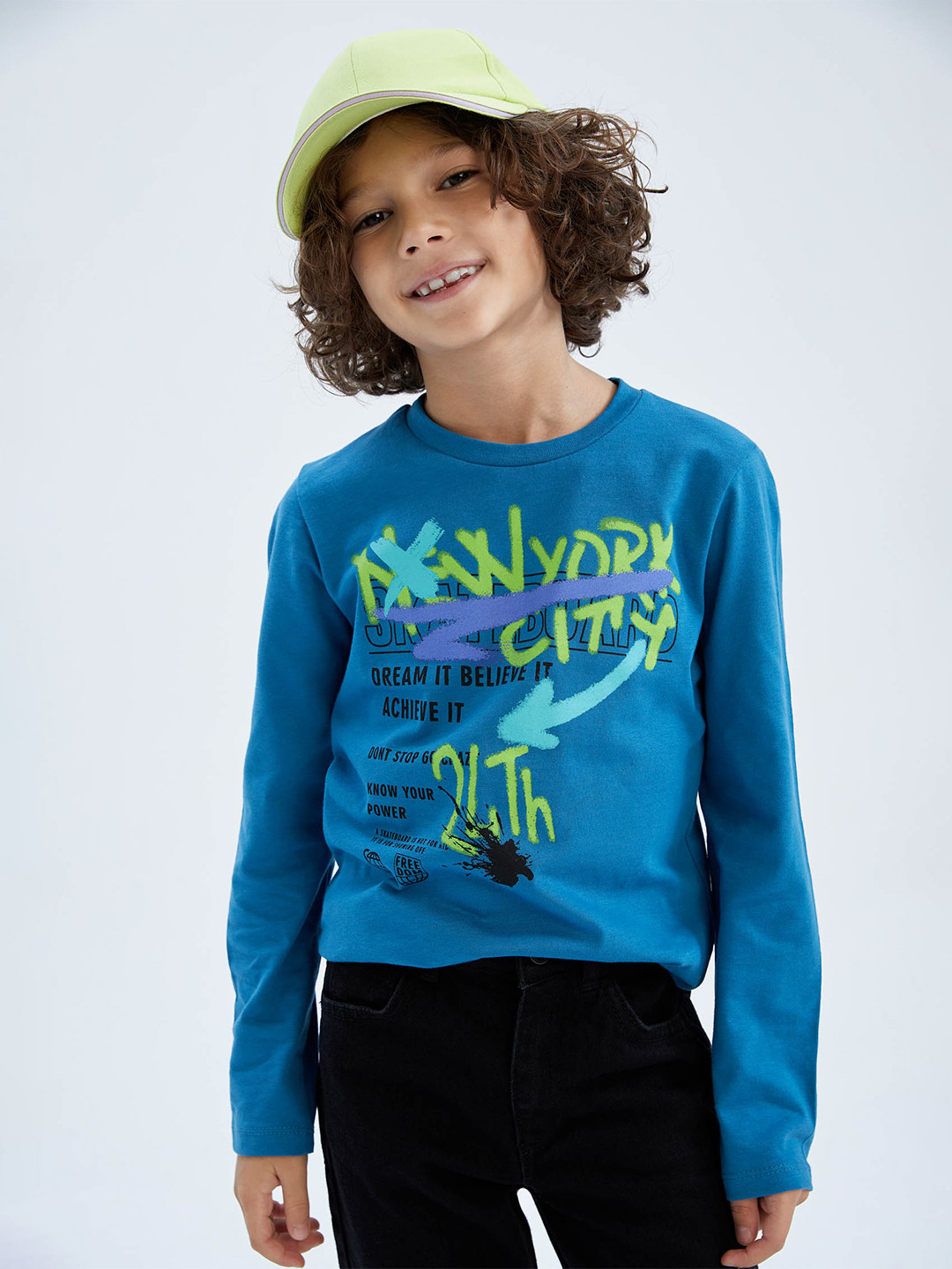 

DeFacto Boys Typography Printed Pure Cotton T-shirt, Blue