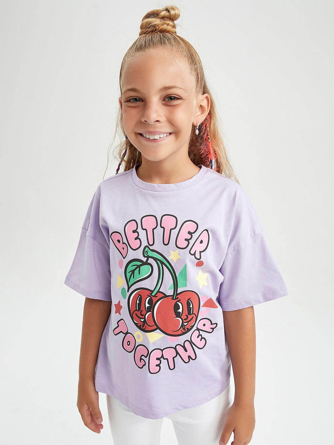 

DeFacto Girls Purple & Pink Typography Printed Cotton T-shirt