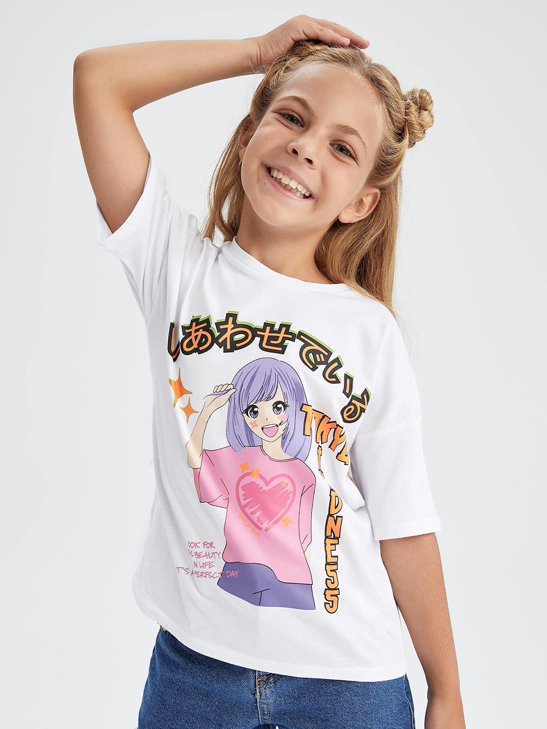 

DeFacto Girls White Printed T-shirt