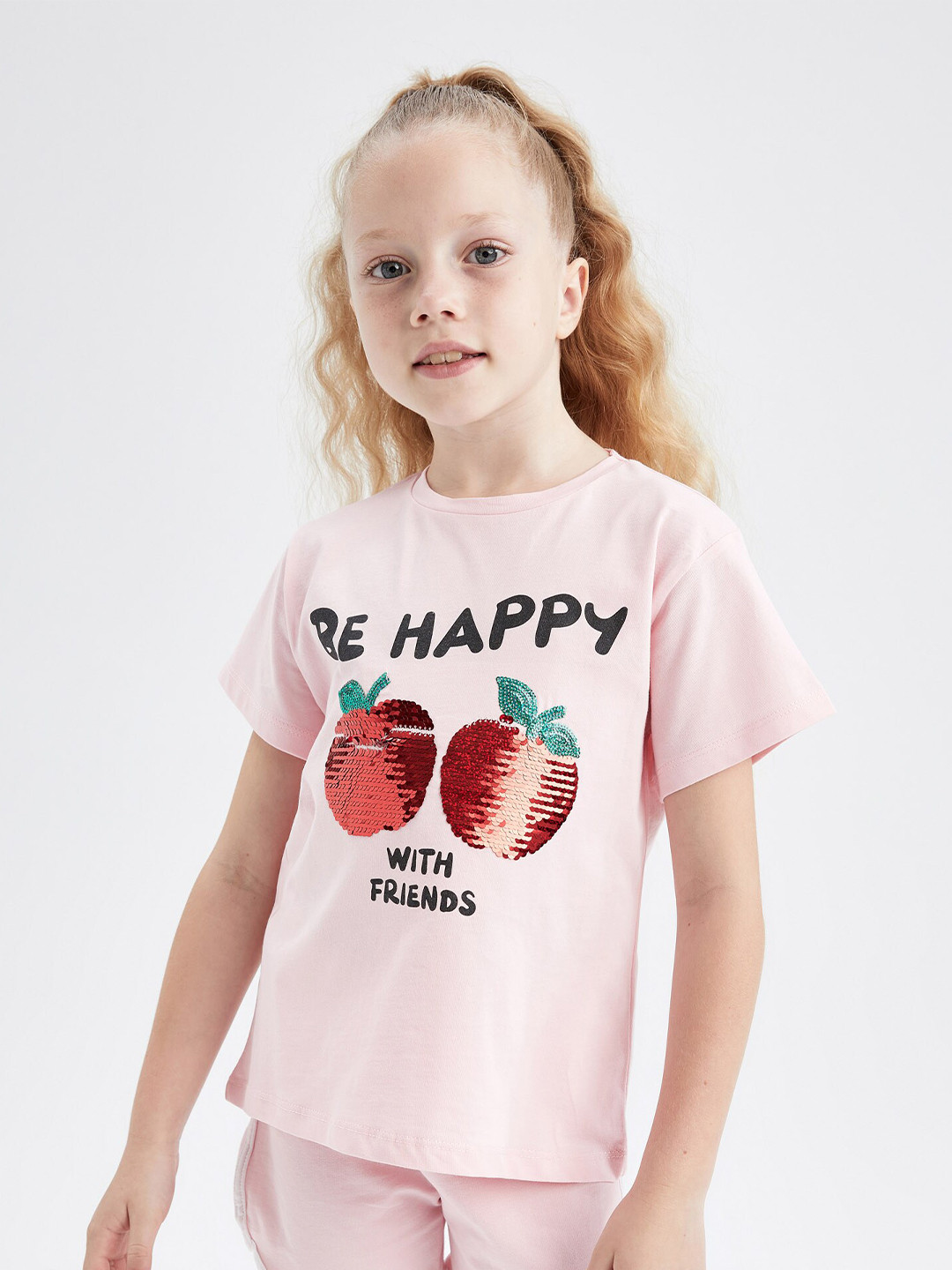 

DeFacto Girls Pink Typography Printed Cotton T-shirt