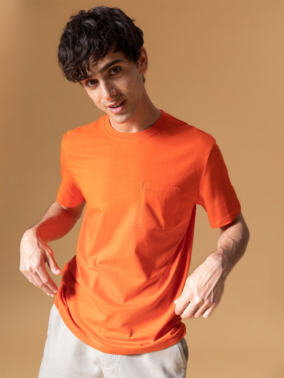 

DeFacto Men Coral Raw Edge Pure Cotton T-shirt