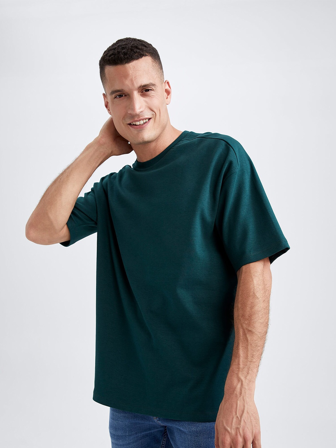 

DeFacto Men Green Oversized Cotton T-shirt
