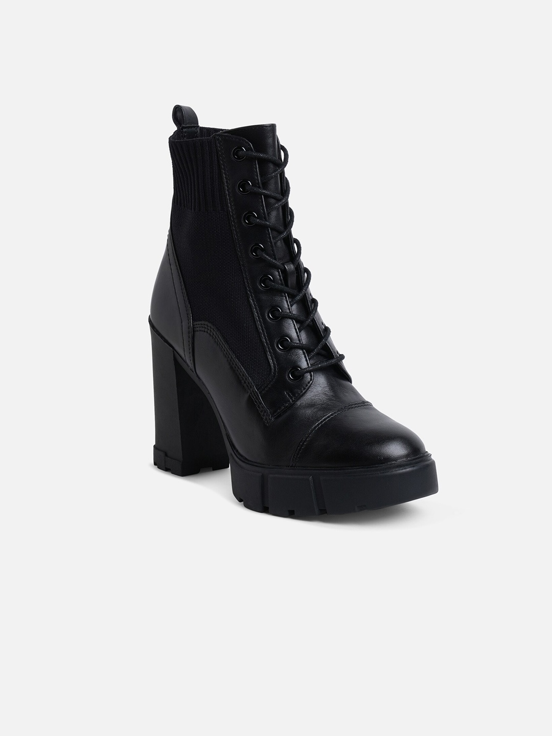 

ALDO Women Black Solid Leather Combat Boots