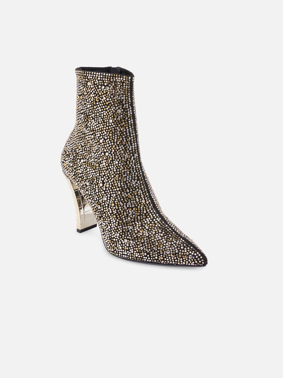 

ALDO Women Black & Gold Embellished Boots