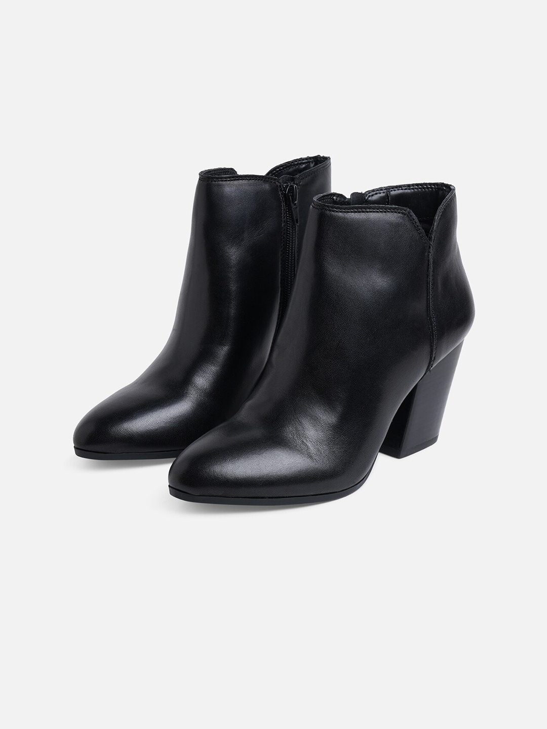 

ALDO Women Black Solid Leather Casual Mid-Top Block Boots