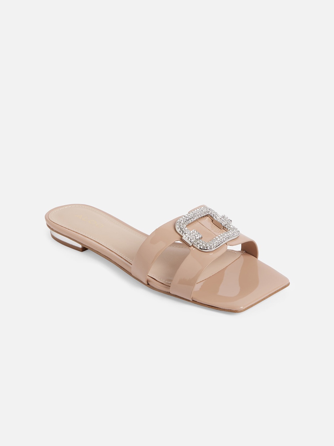 

ALDO Women Beige Embellished T-Strap Flats