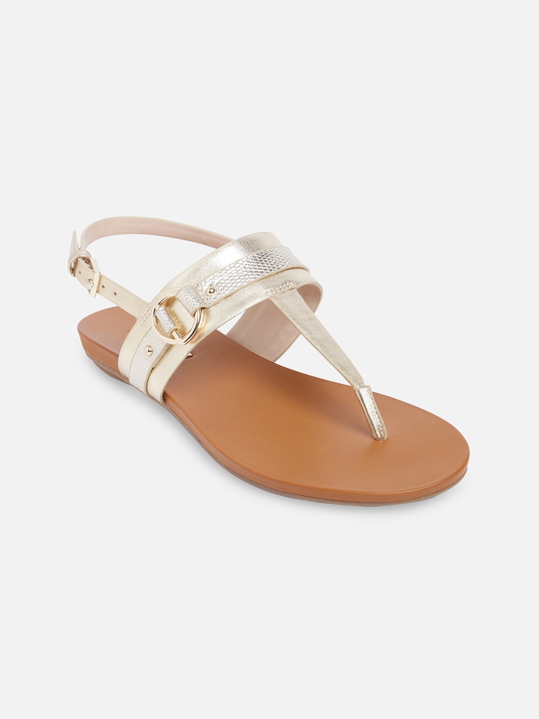 

ALDO Women Gold-Toned T-Strap Flats with Buckles