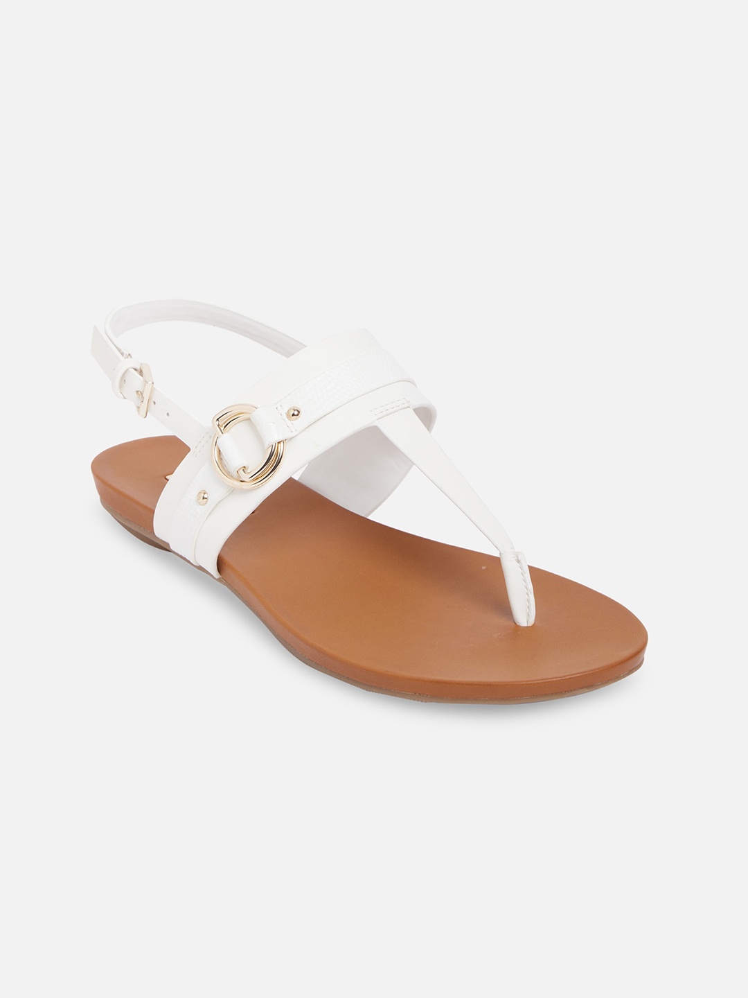 

ALDO Women White T-Strap Flats with Buckles