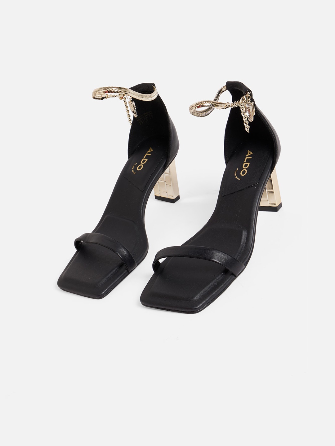 

ALDO Women Black Leather Party Block Sandals