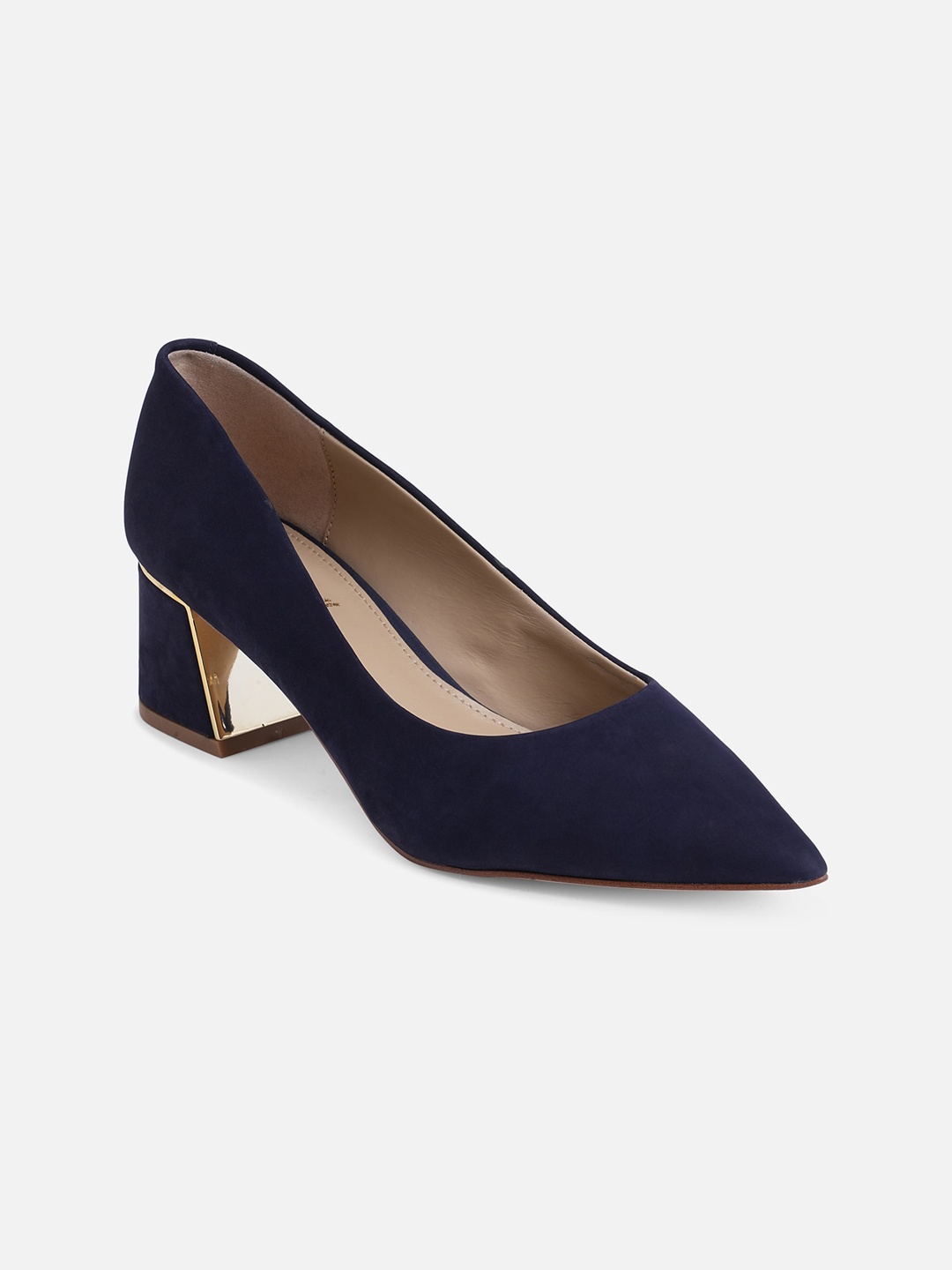

ALDO Women Navy Blue Leather Party Block Pumps