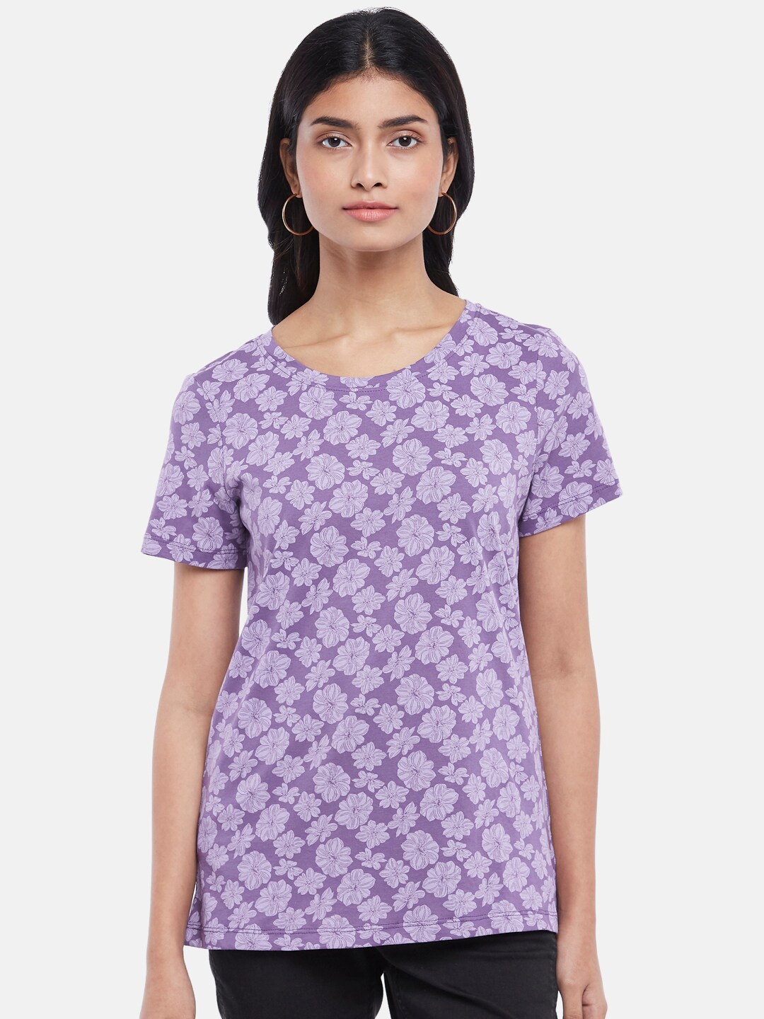 

Honey by Pantaloons Women Lavender Floral Printed Cotton T-shirt