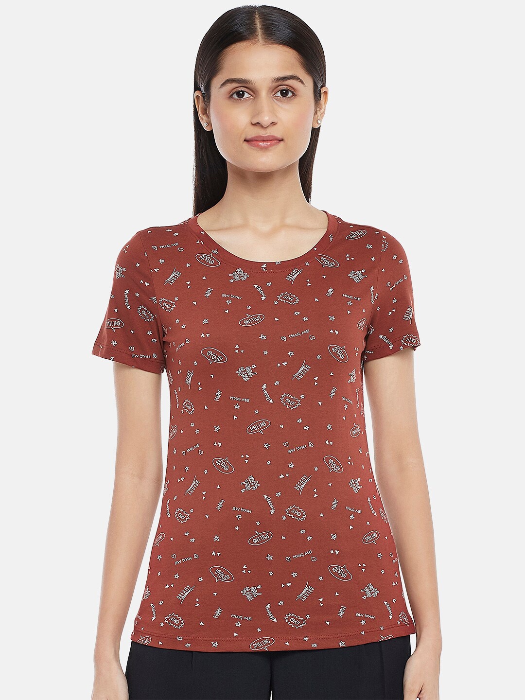 

Honey by Pantaloons Women Brown Printed T-shirt