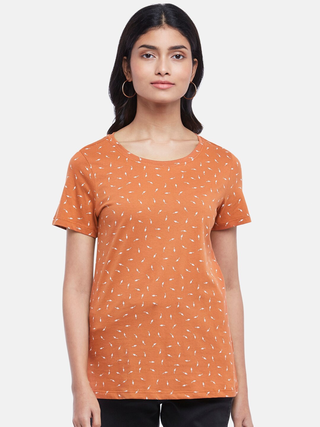 

Honey by Pantaloons Women Rust Printed Cotton T-shirt