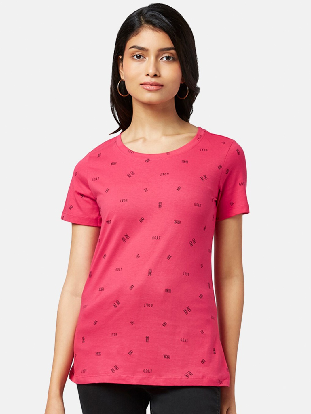 

Honey by Pantaloons Women Pink Printed Cotton T-shirt