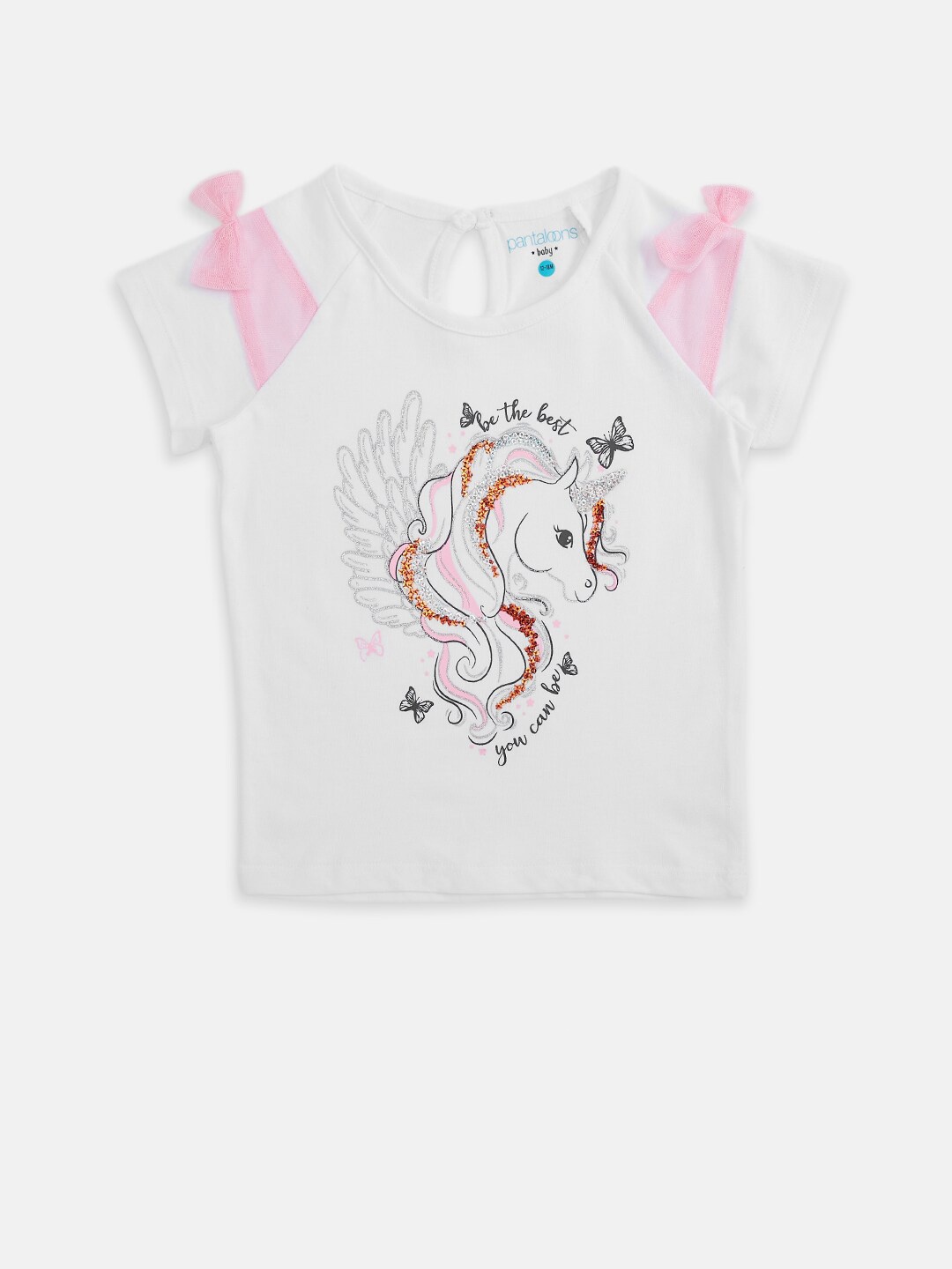 

Pantaloons Baby Girls Off White & Pink Printed Cotton T-shirt