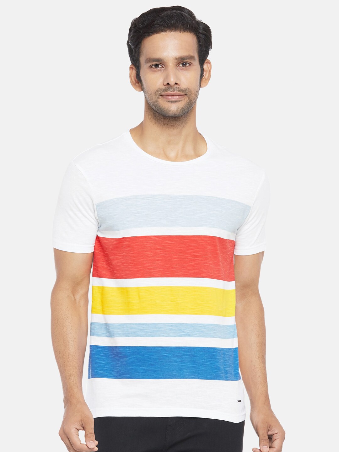 

People Men White & Red Striped Cotton T-shirt