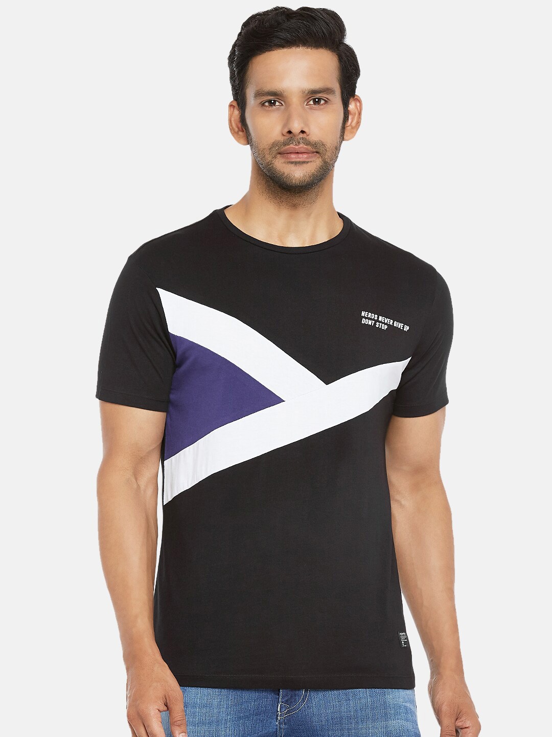 

People Men Black Colourblocked Cotton T-shirt