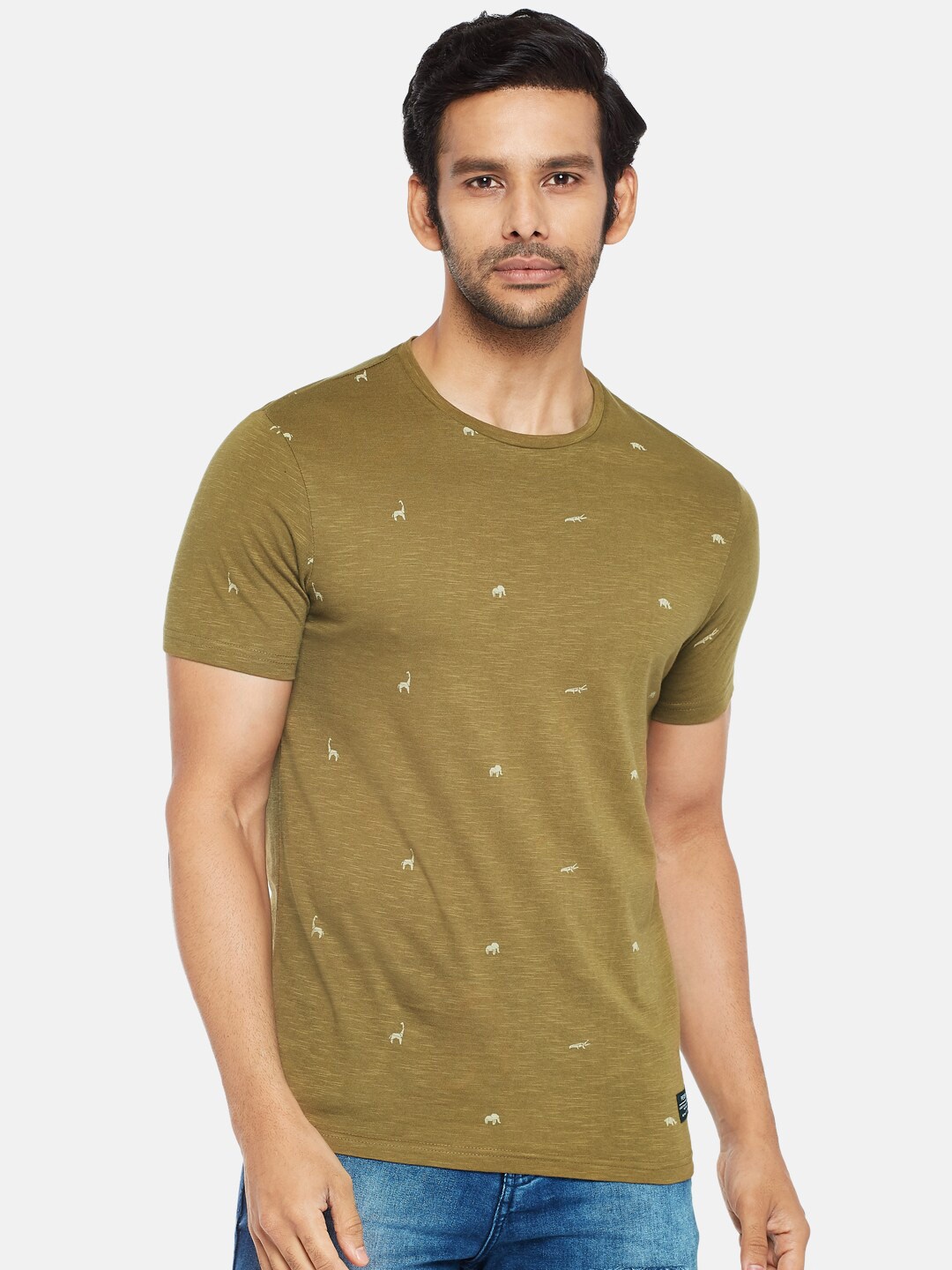 

People Men Brown Printed Cotton T-shirt