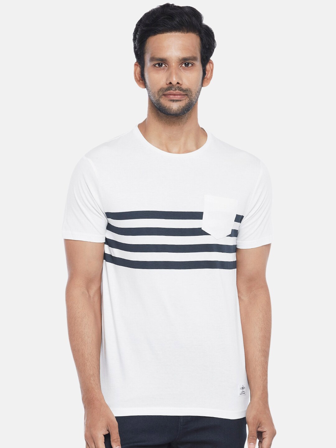 

People Men Off White Striped Cotton T-shirt
