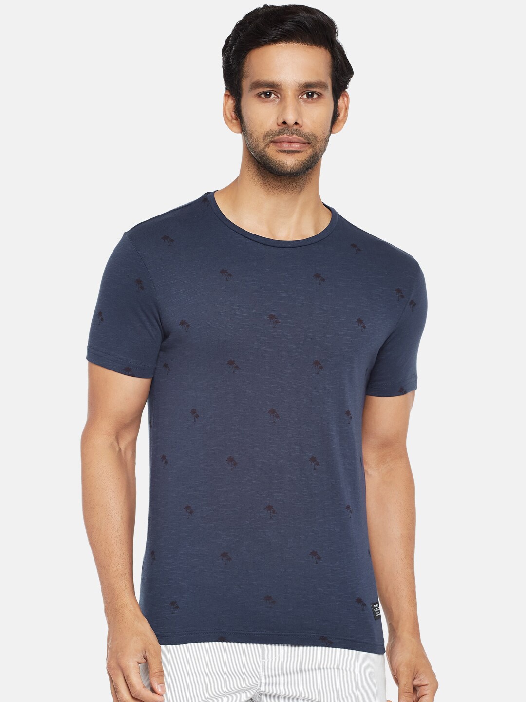 

People Men Blue Printed T-shirt