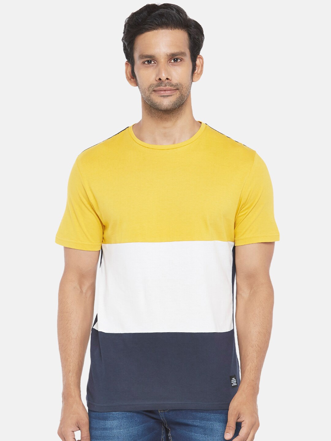 

People Men Yellow & White Colourblocked T-shirt