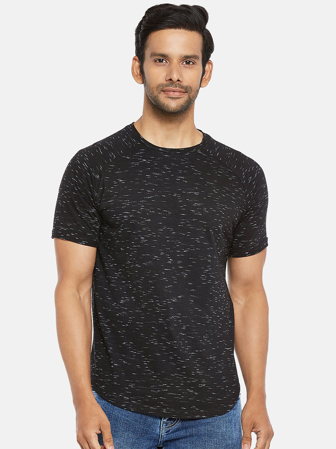 

People Men Black & White Cotton T-shirt