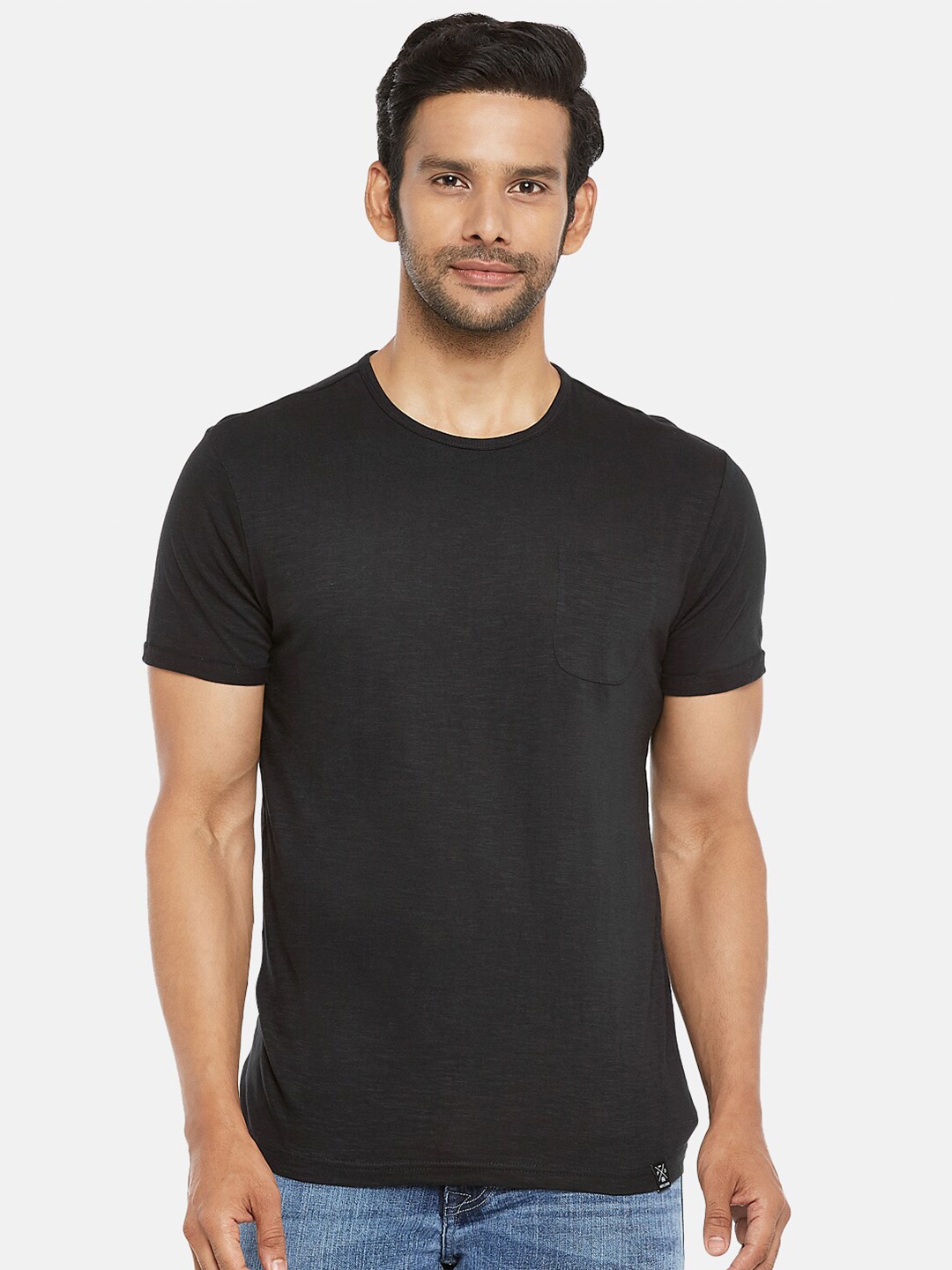 

People Men Black Solid Short Sleeves T-shirt