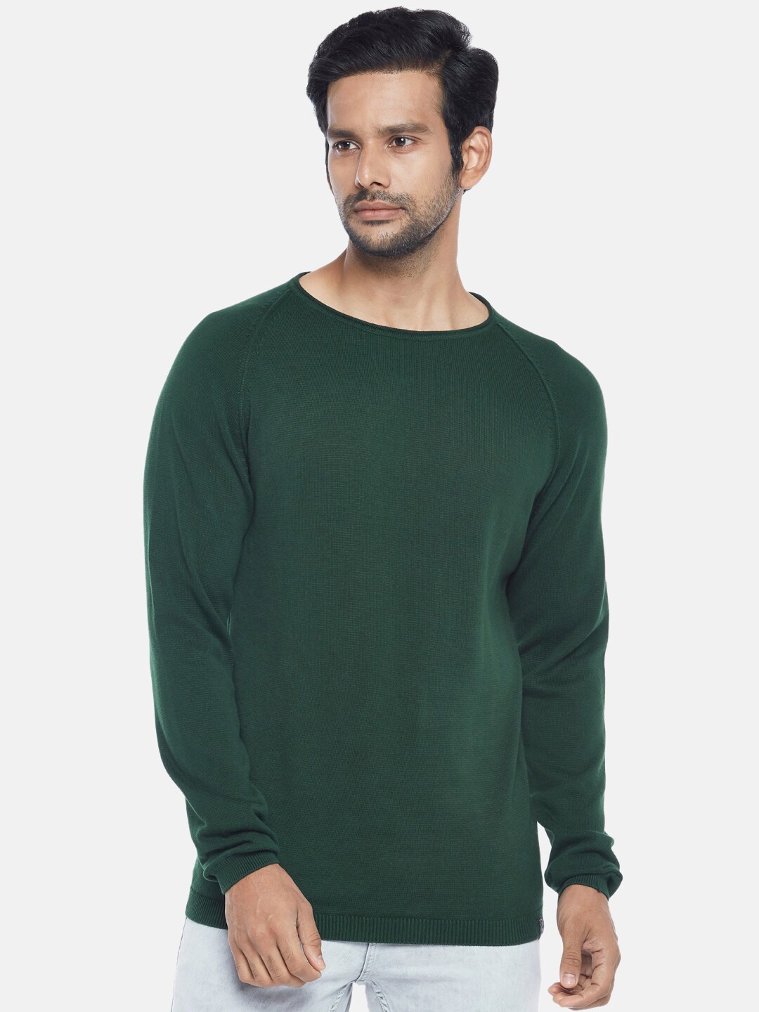 

People Men Green Solid Cotton T-shirt