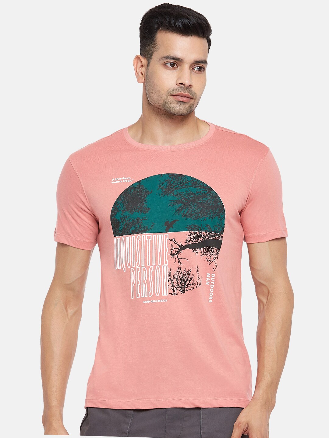 

Urban Ranger by pantaloons Men Peach-Coloured Printed Cotton T-shirt