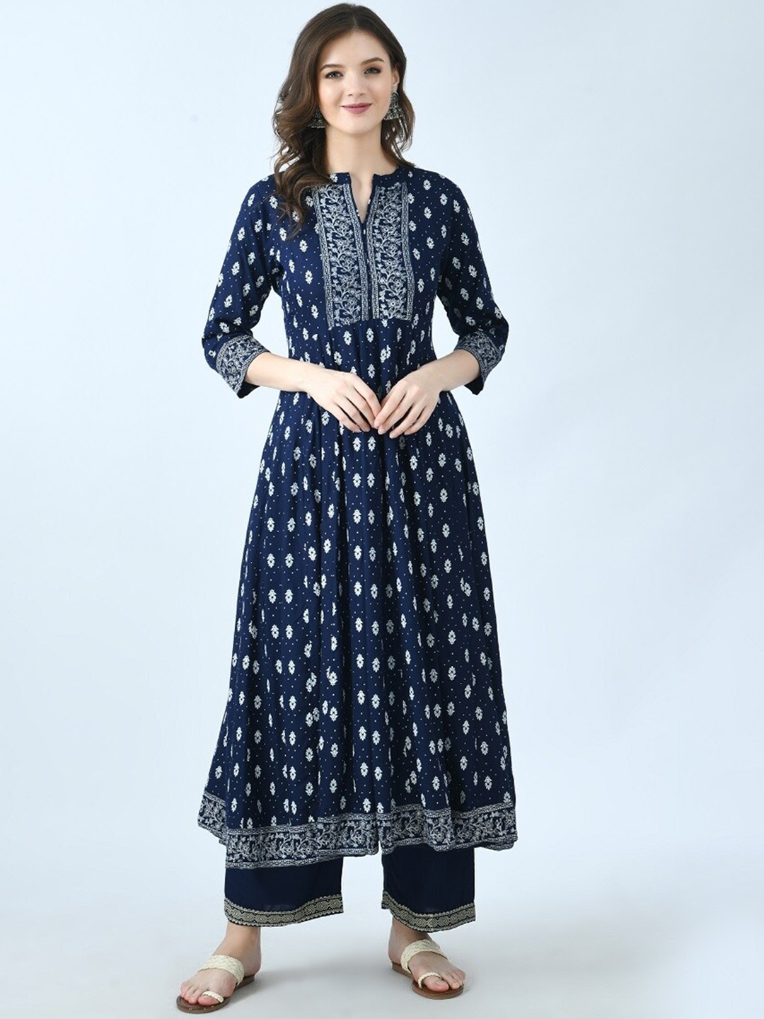 

KALINI Women Blue Floral Printed Kurta with Palazzos