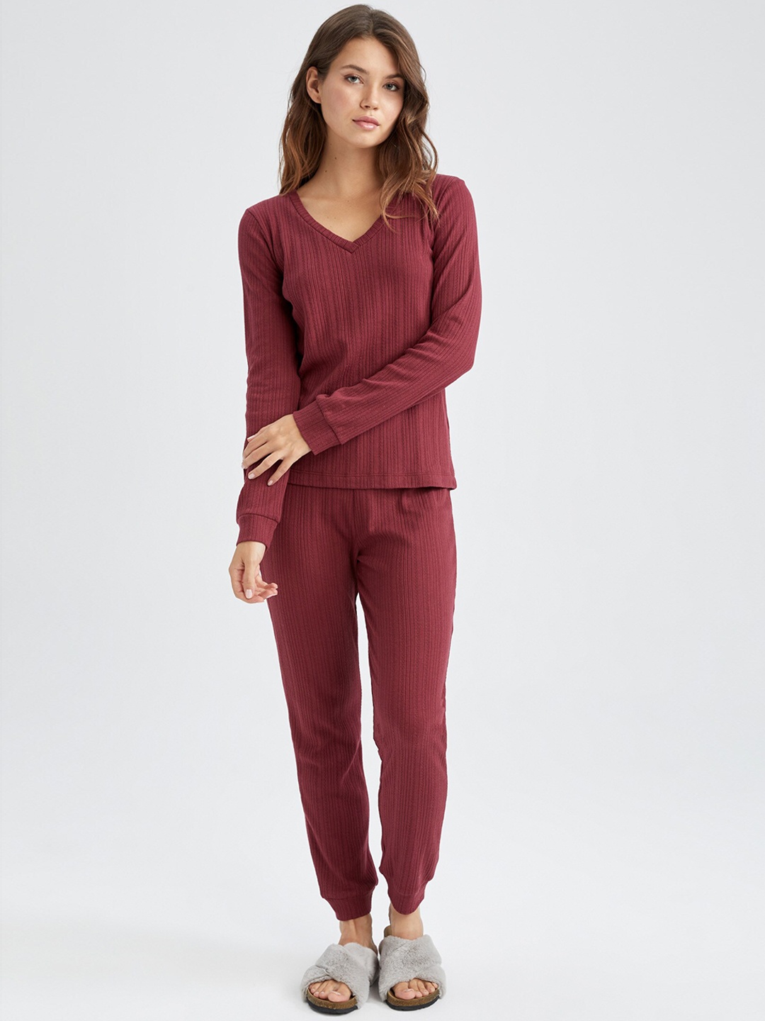 

DeFacto Women Maroon Solid Thermal Bottoms