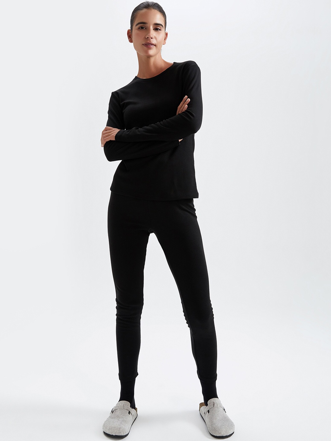 

DeFacto Women Black Solid Thermal Bottoms