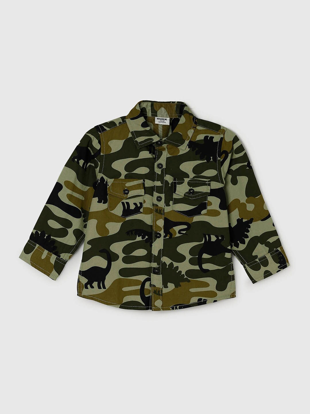 

max Boys Green Cotton Printed Casual Shirt