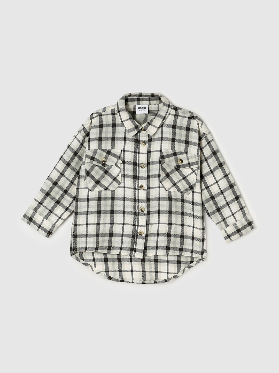 

max Girls Cream-Coloured Tartan Checked Casual Cotton Shirt