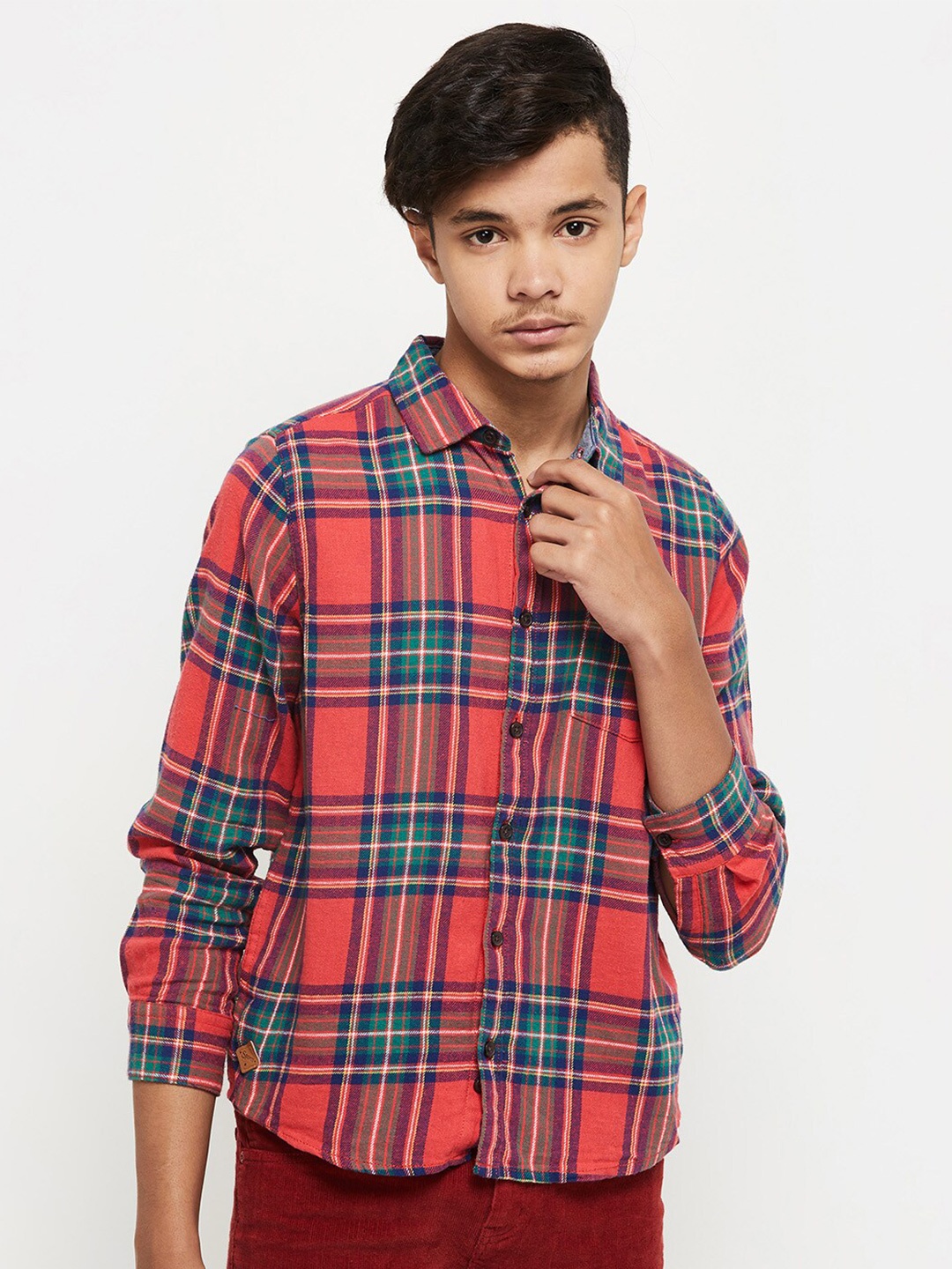 

max Boys Red Tartan Checked Pure Cotton Casual Shirt