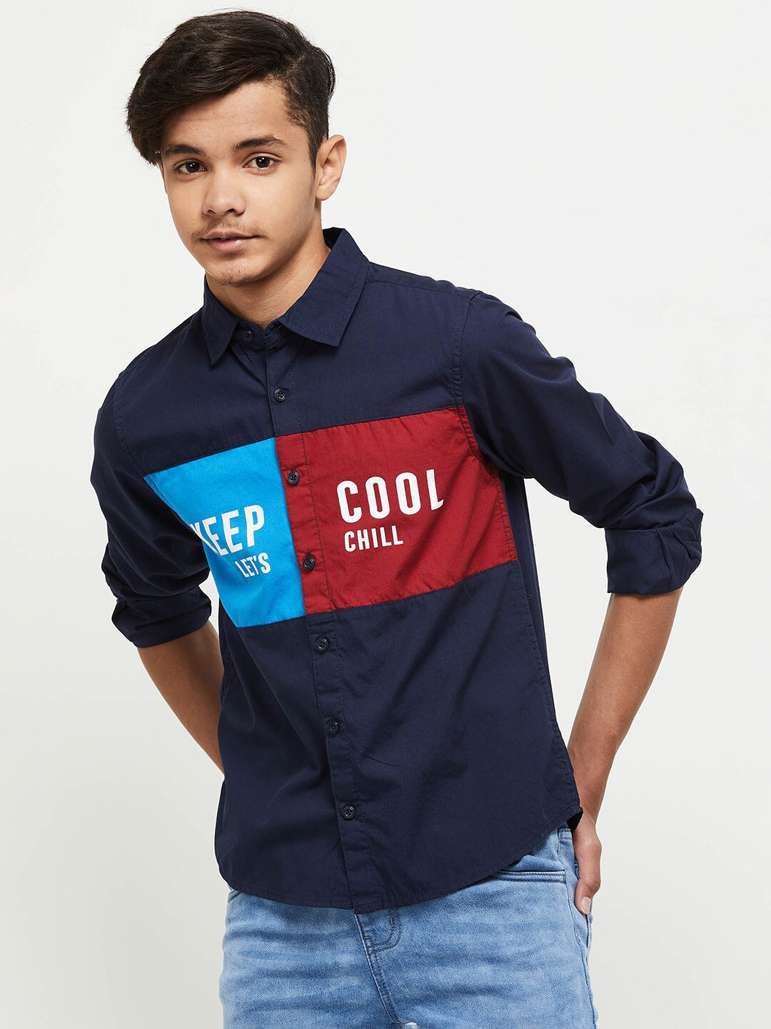 

max Boys Blue Printed Casual Shirt