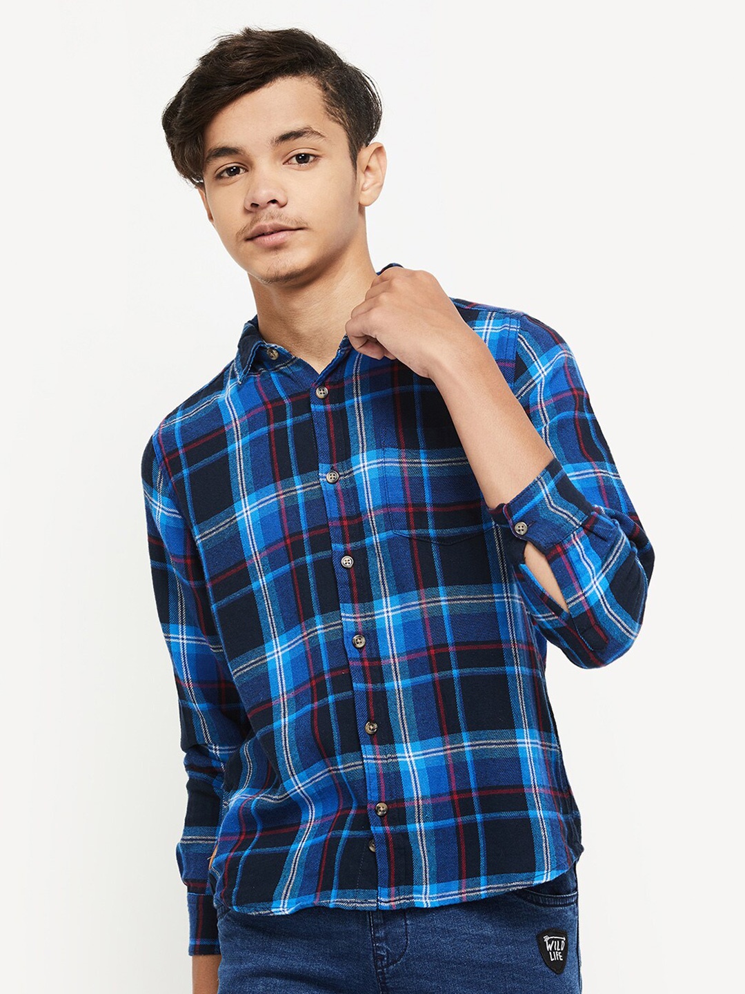 

max Boys Blue Tartan Checks Pure cotton Casual Shirt