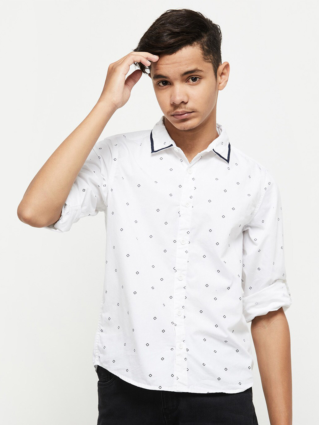 

max Boys White Geometric Printed Pure Cotton Casual Shirt