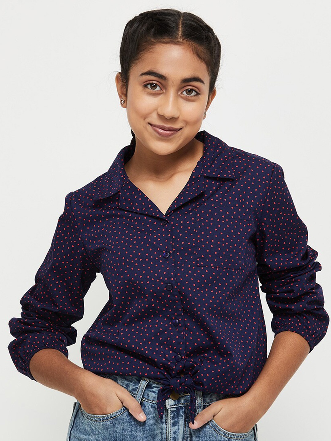 

max Girls Blue Printed Casual Shirt