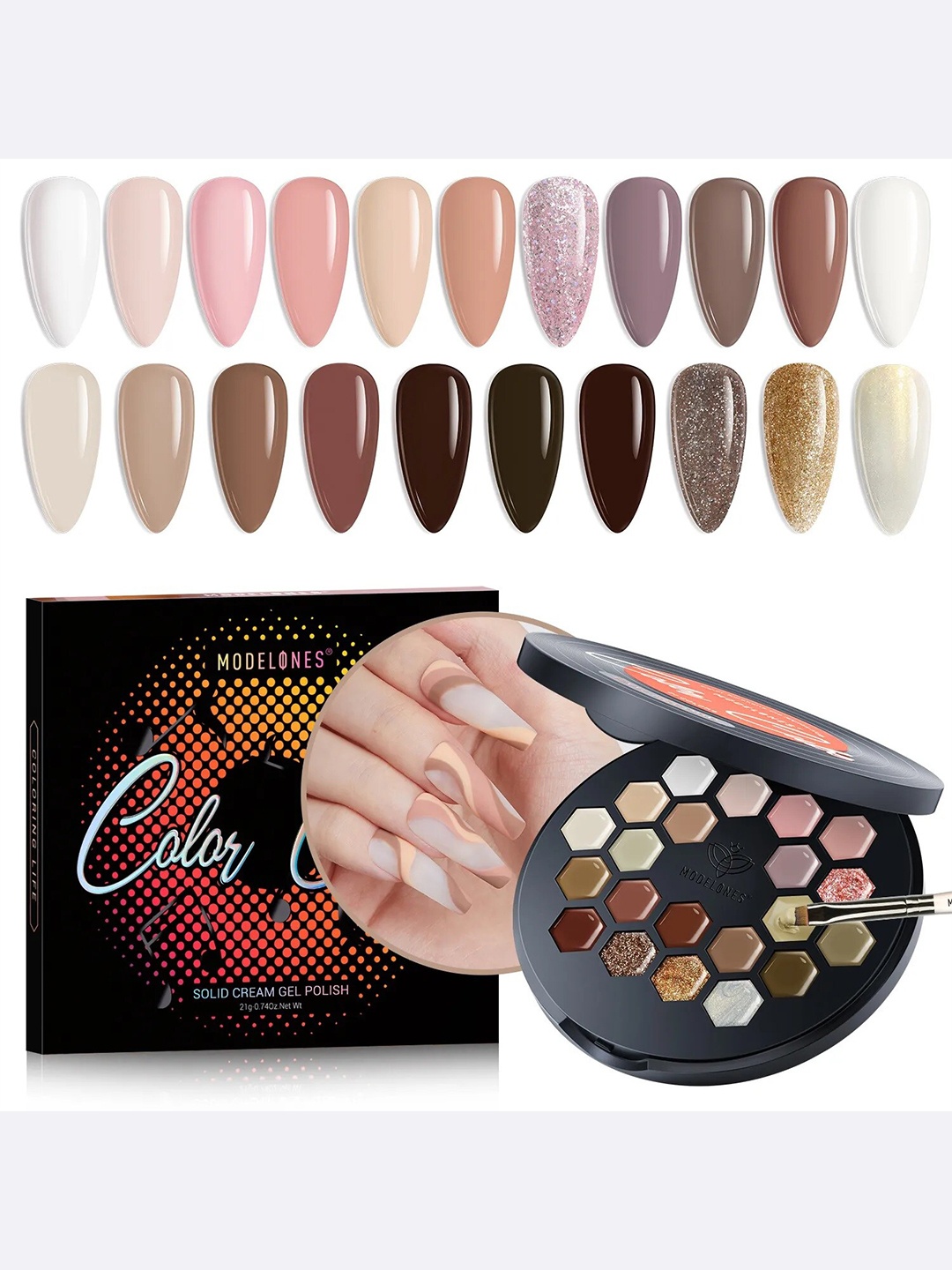 

Modelones 21 Colors Vinyl Record Solid Cream Gel Nail Polish Palette, Multi