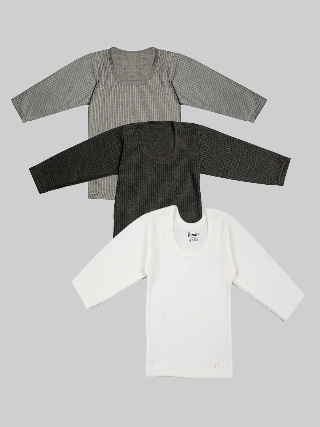 

TINY HUG Girls Pack Of 3 Solid Thermal Tops, Grey melange