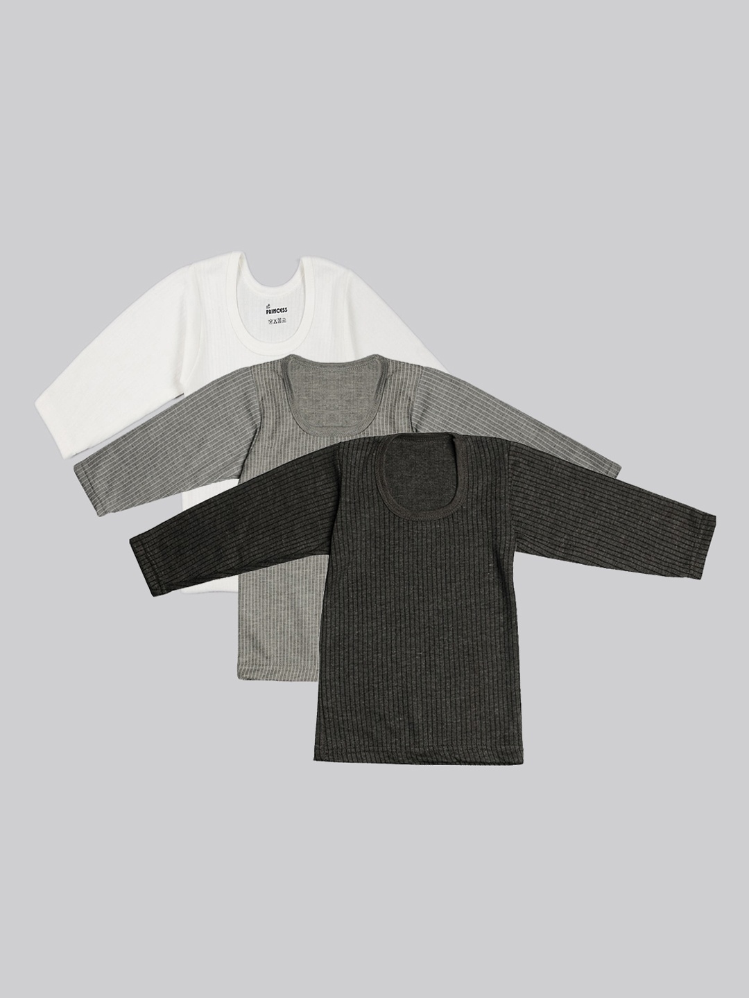 

TINY HUG Girls Pack Of 3 Pure Cotton Regular-Fit Thermal Tops, Grey melange