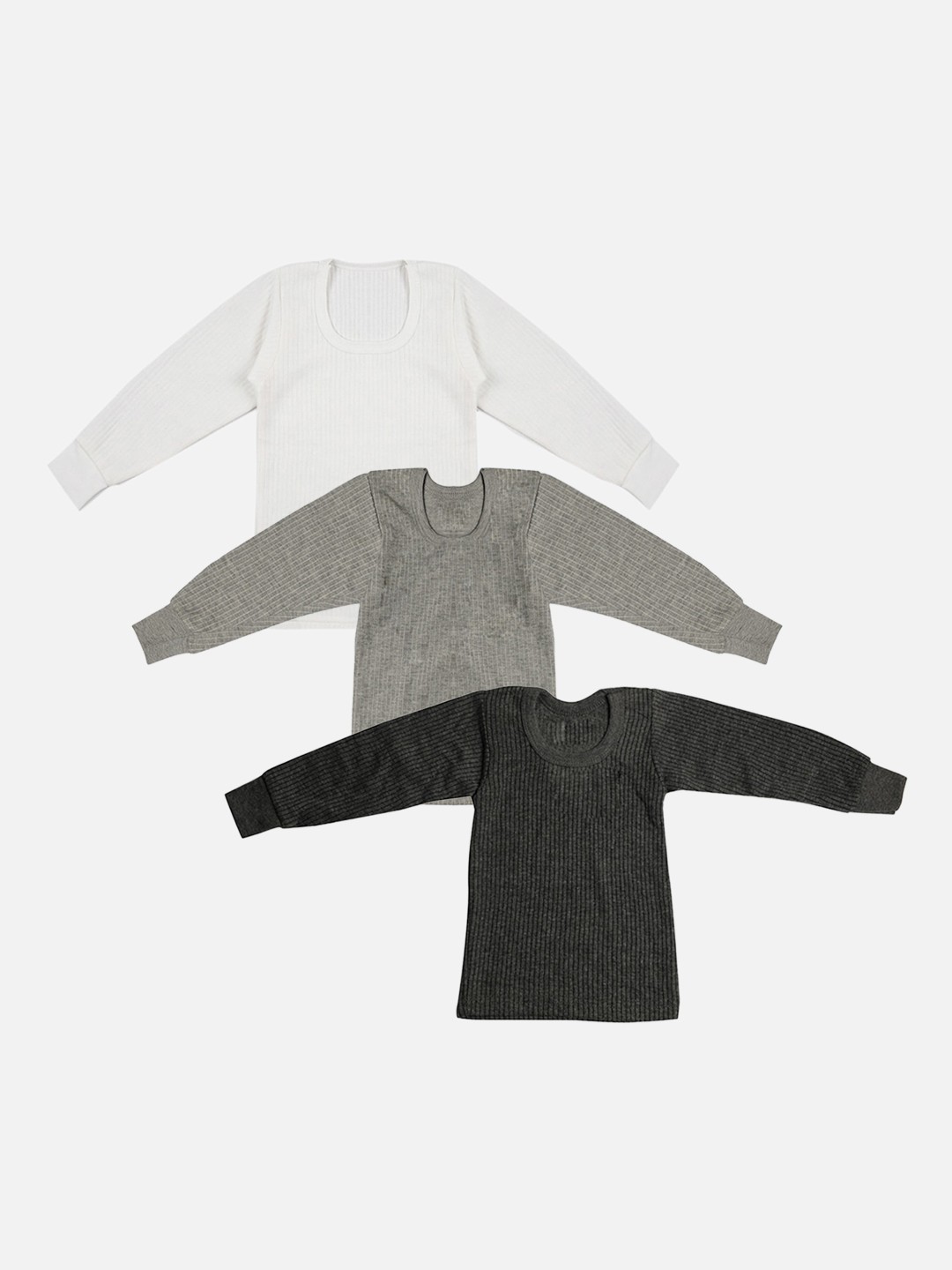 

TINY HUG Boys Pack Of 3 Solid Cotton Thermal Tops, Grey melange