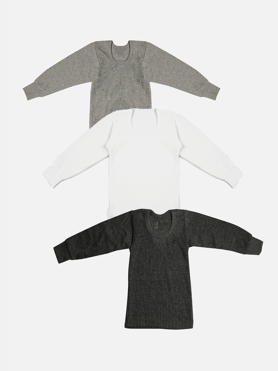 

TINY HUG Boys Pack Of 3 Ribbed Thermal Tops, Grey melange