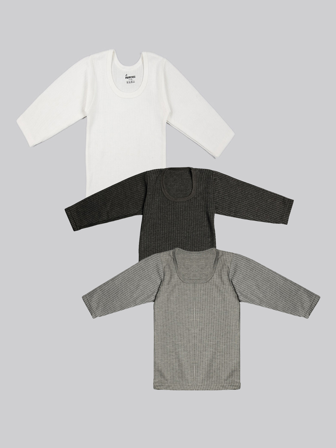 

TINY HUG Girls Pack of 3 Thermal Cotton Tops, Grey melange